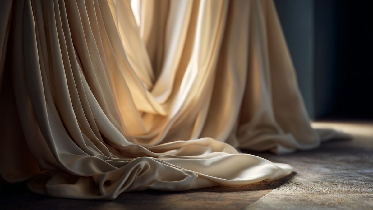 Soft focus on elegant fabric with luxurious draping, conveying a sense of quiet sophistication.